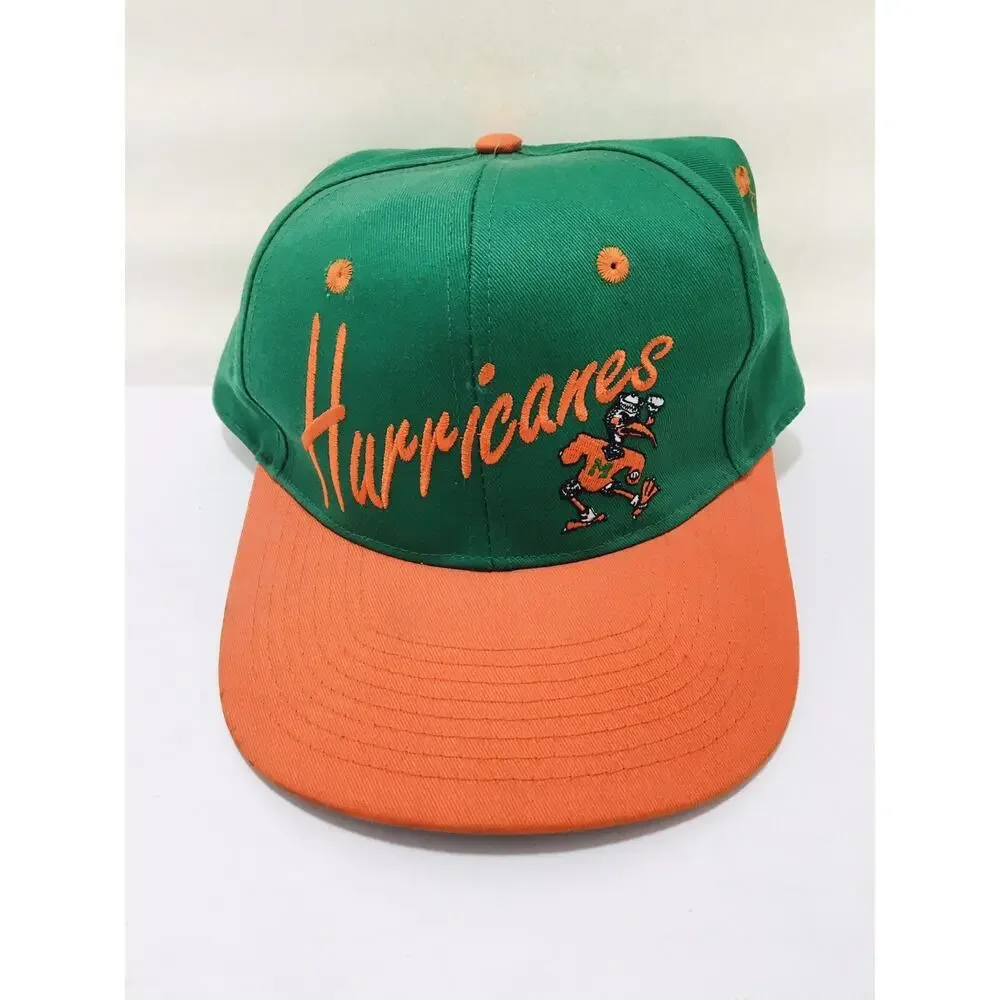 VINTAGE Miami Hurricanes Hat Cap Snap Back Green Orange Collegiate Licensed 90s